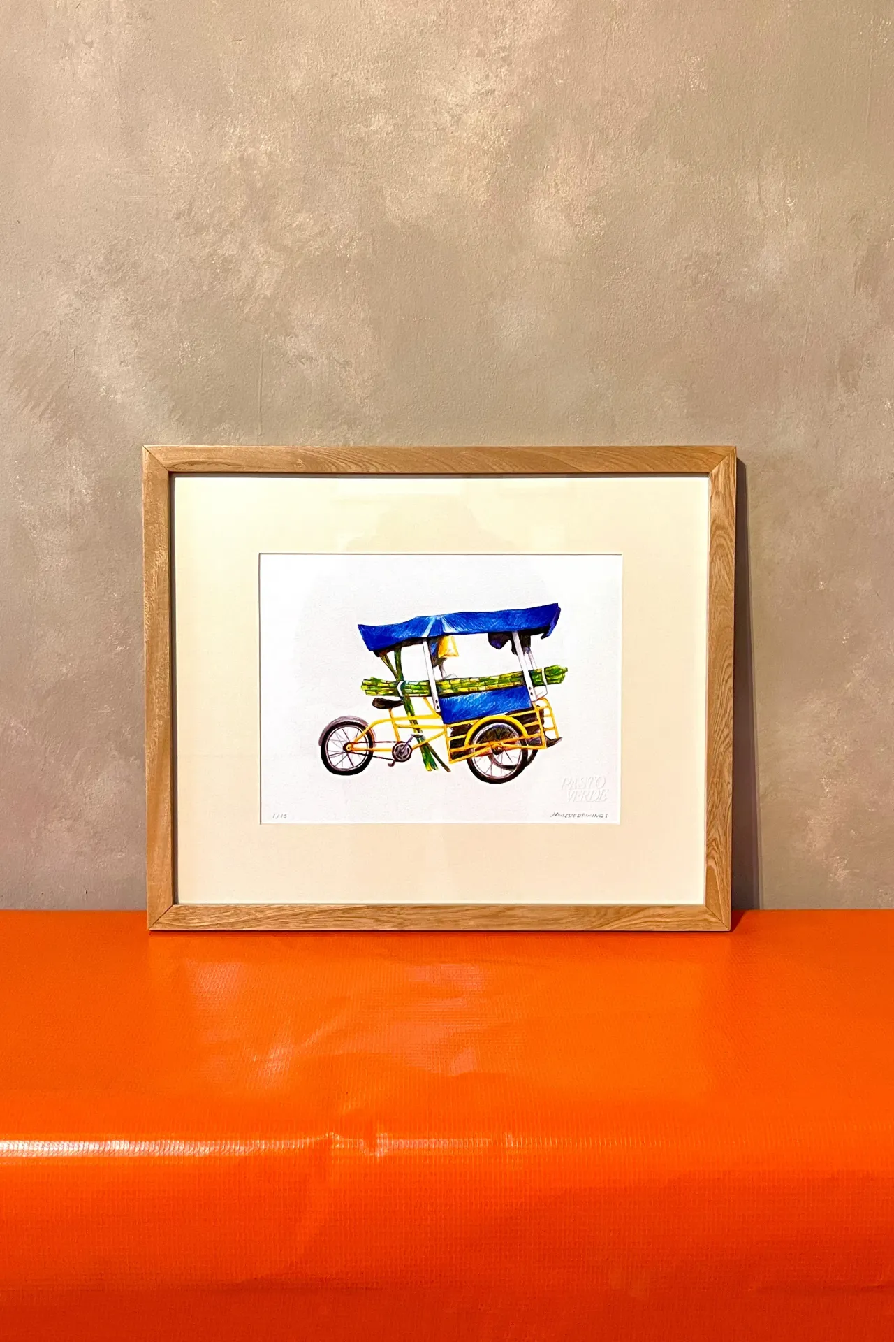 JAVIER DRAWINGS "CARRITO DE CAÑAS" REPRODUCCION ENMARCADA