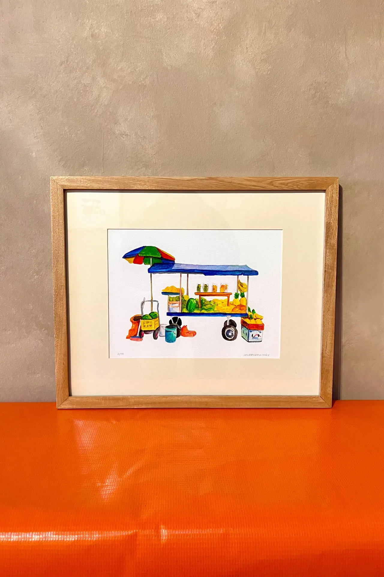 JAVIER DRAWINGS "PUESTO DE FRUTAS" REPRODUCCION ENMARCADA